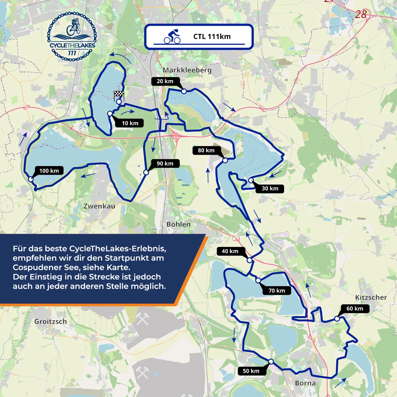 Übersicht der 111km-Strecke von Cycle The Lakes