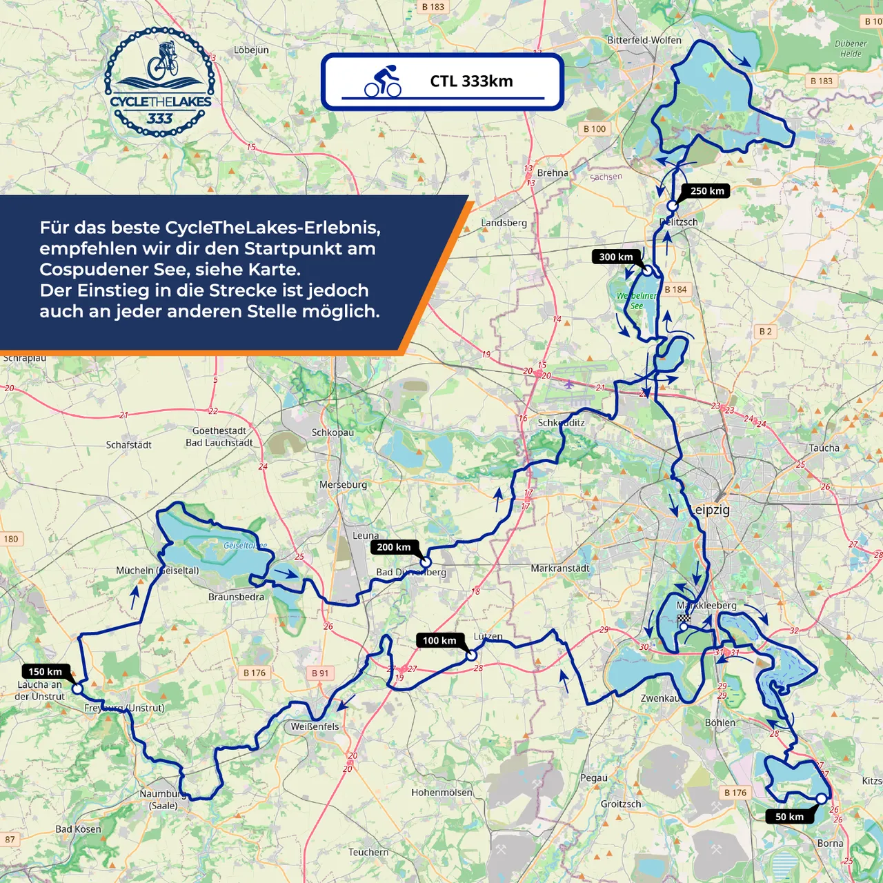 Übersicht der 333km-Strecke von Cycle The Lakes