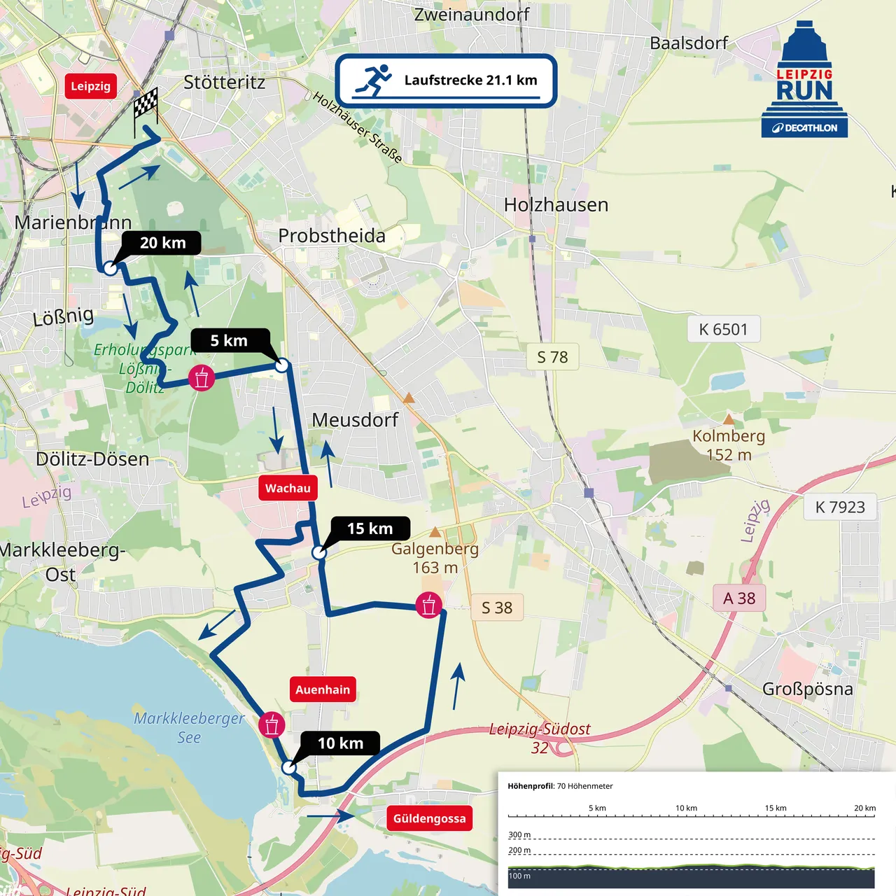 Übersicht der Strecke des Leipziger Halbmarathon