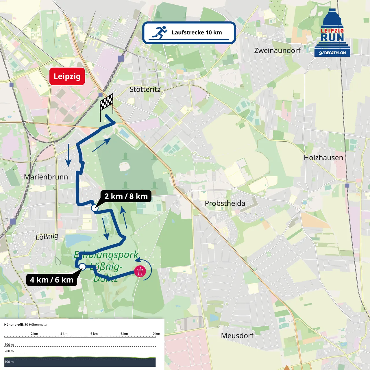 Übersicht der 10km-Strecke vom Leipzig Run