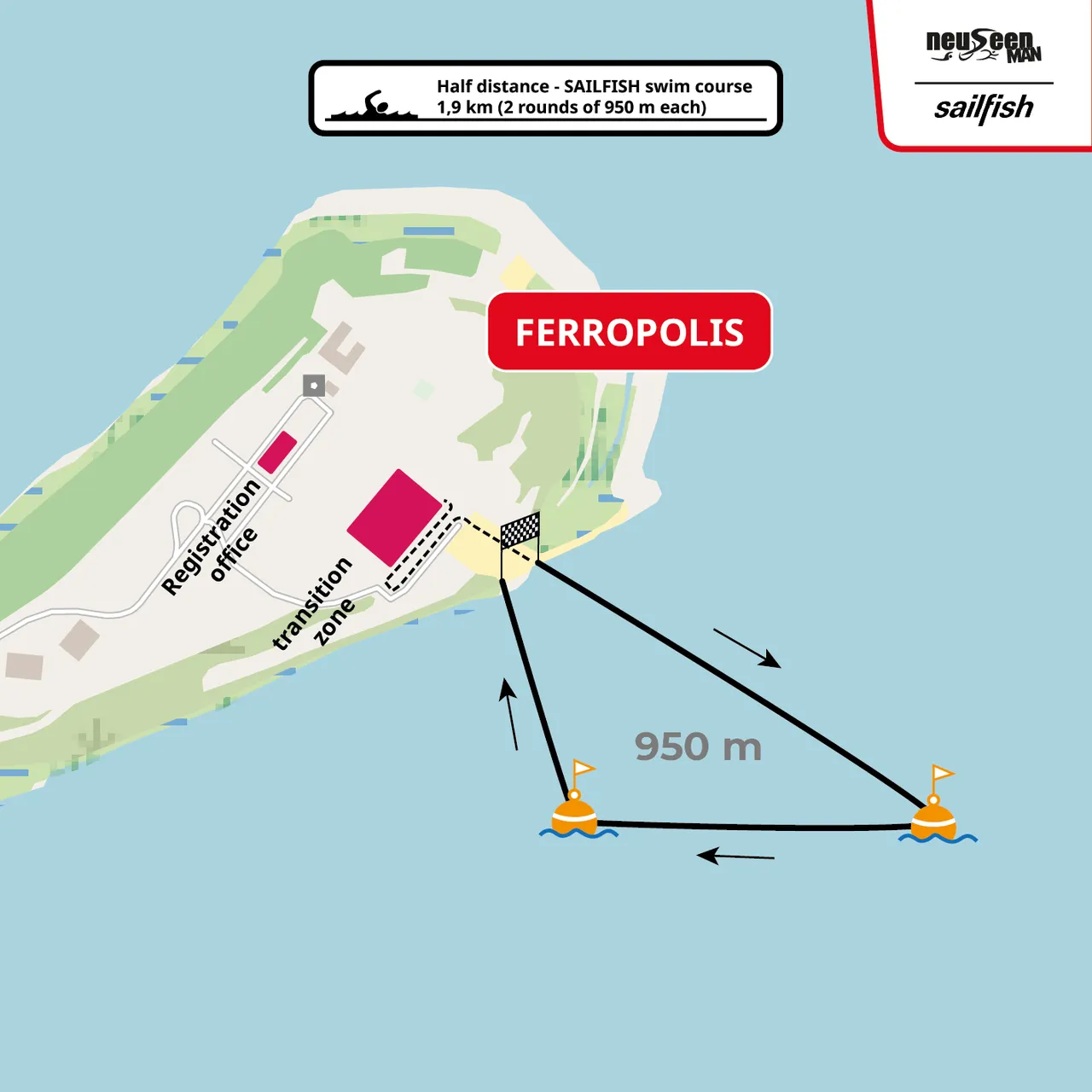 Plan für Schwimm-Strecke der Halbdistanz