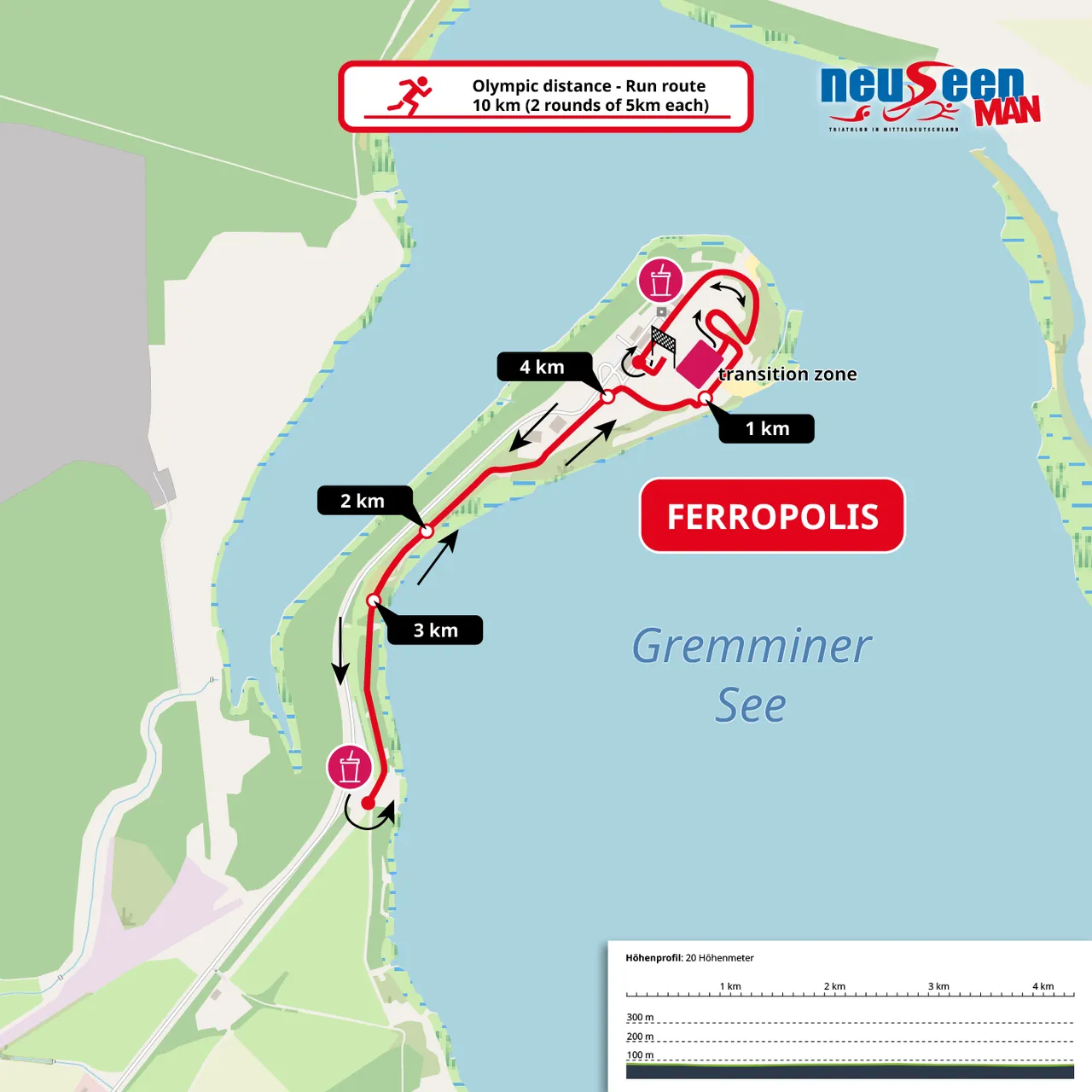 Plan der Lauf-Strecke für die olympische Distanz