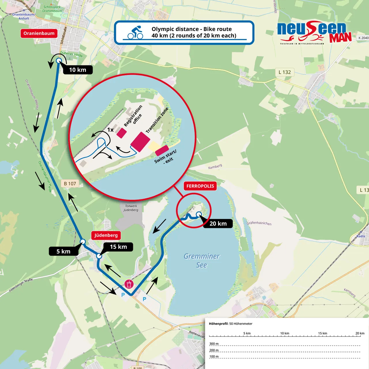 Plan der Rad-Strecke für die olympische Distanz