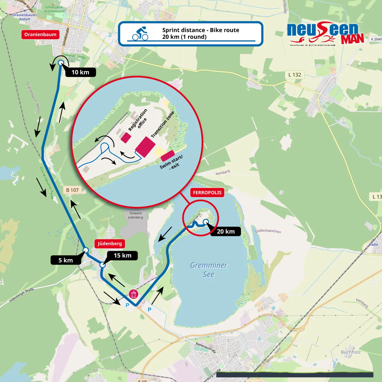 Plan der Rad-Strecke für Sprint-Distanz