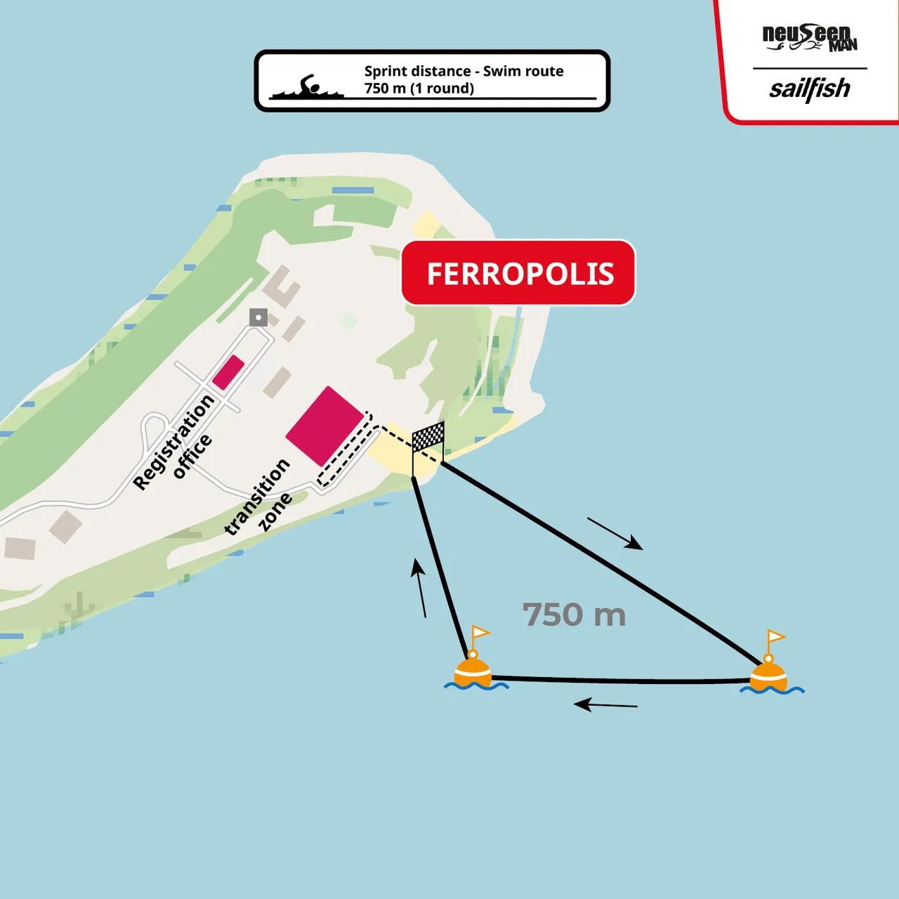 Plan der Schwimm-Strecke für Sprint-Distanz