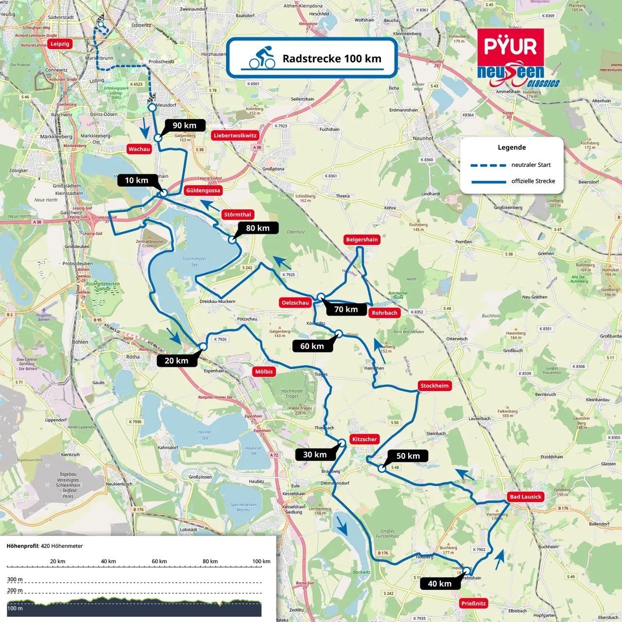 Übersicht 100 km-Strecke des neuseen classics