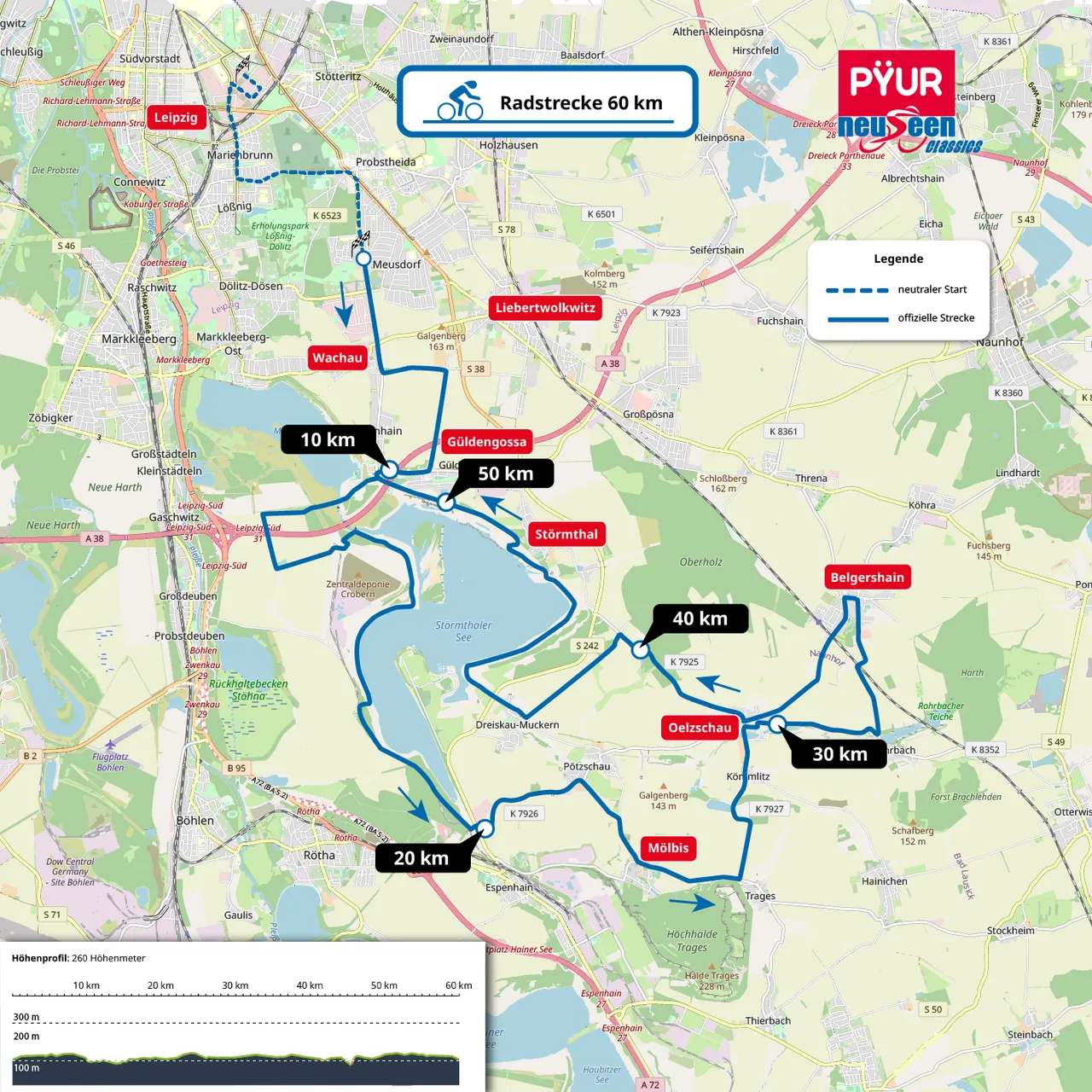 Übersicht 60 km-Strecke des neuseen classics